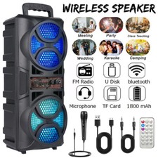 Portable Bluetooth Speaker 6.5" Dual Sub woofer Heavy Bass Rechargeable Remote