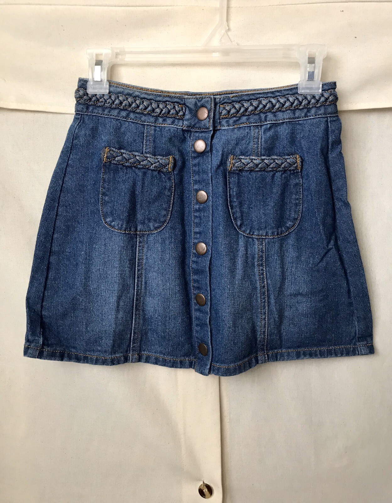 Kendall + Kylie Braided Denim Button Up Skirt Size 24.Sold Out LE For PACSUN NEW
