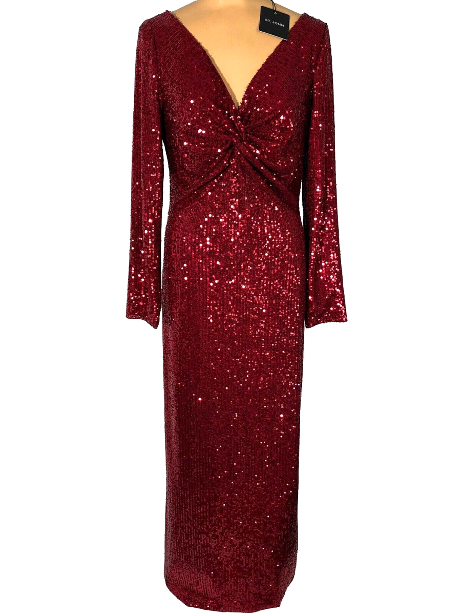 NWT ST. JOHN Knits Dark Red Micro Sequin LS Gown Dress w/Twist Front sz 16 $1895 | eBay NWT ST. JOHN Knits Dark Red Micro Sequin LS Gown Dress w/Twist Front sz 16 $1895 | eBay
