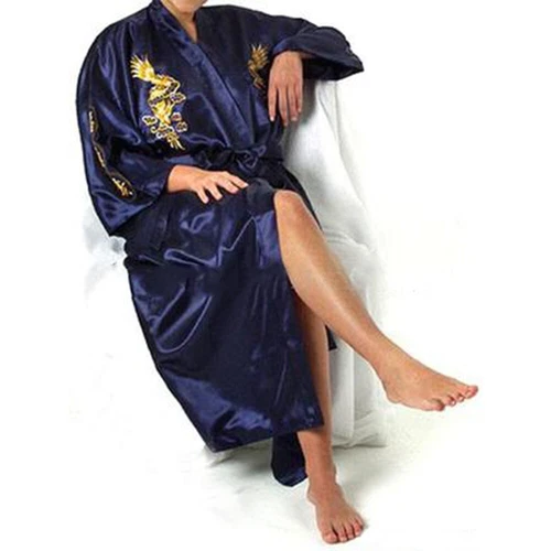 Men Satin Chinese Dragon Kimono-Silk Bathrobe Pajamas Sleepwear Gown Bath Robe - Imagen 38 de 52