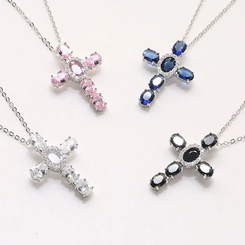 Nuevo Collar Colgantes Cruz Mística Ónix Negro Piedras Preciosas Plata Dije Mujeres Niña Foto 4 de 4