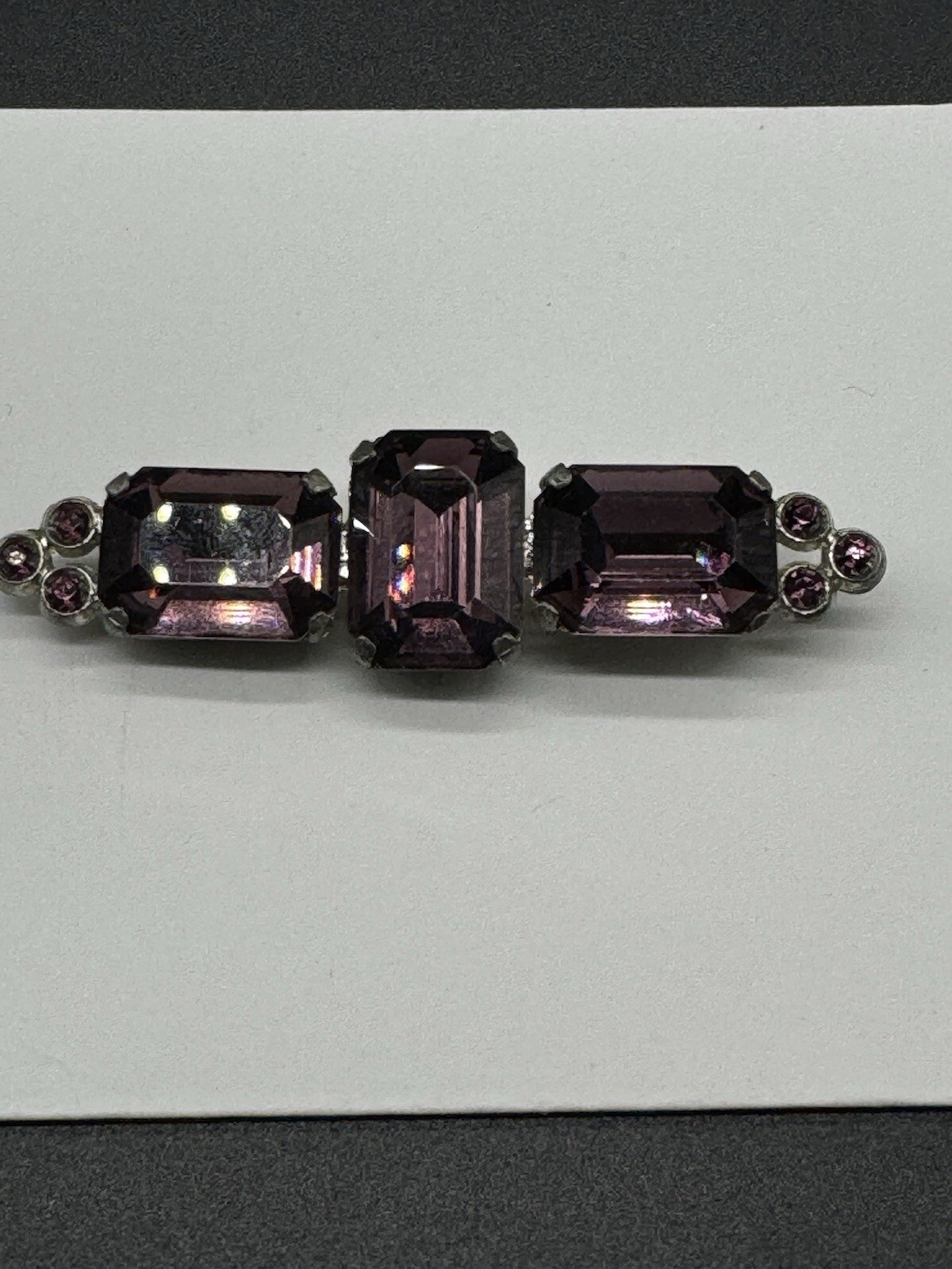 Beautiful Rectangular Purple Rhinestones Brooch L… - image 2