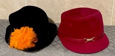 2~ EXCELLENT Vintage *BLACK/*RED Velvet MARSHALL FIELD'S HATS ~ Mariva ENGLAND
