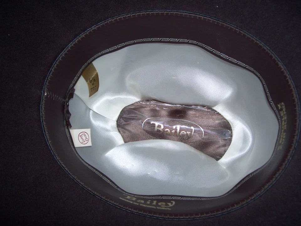 SOMBRERO BAILEY OCCIDENTAL/VAQUERO MARRÓN OSCURO MEZCLA DE PIEL DOBLE X TALLA 6 7/8 LARGO OVALADO CON CAJA Foto 4 de 4