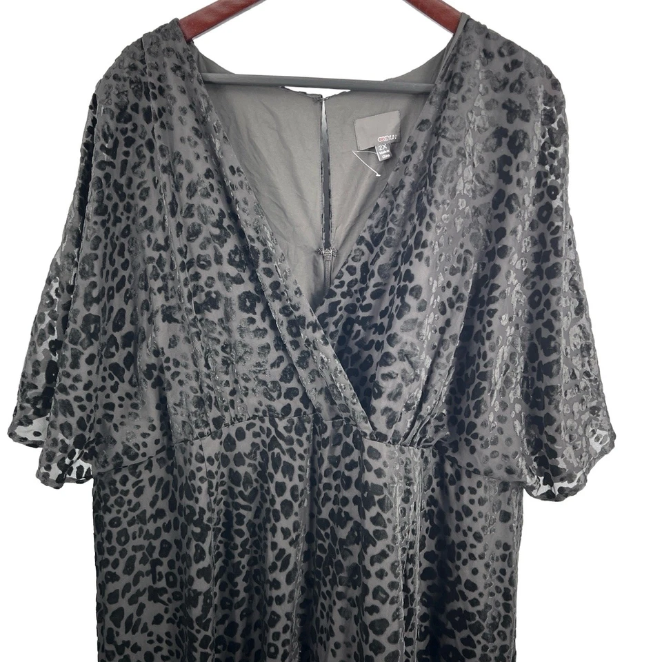 Greylin Jumpsuit Black Leopard Burnout Velvet Wide Leg Flutter Sleeve Size 2X - Image 2 of 4