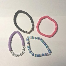 Lot of 4 Clay Heishi Friendship Bracelets Multicolor Stretchy Stackable