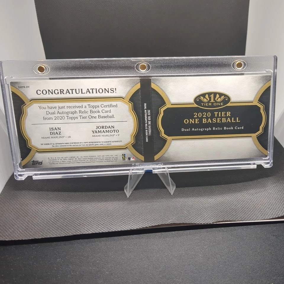 2020 Topps Tier One Dual Relic Book /10 Isan Diaz Jordan Yamamoto Rookie Auto RC - Image 2 of 2