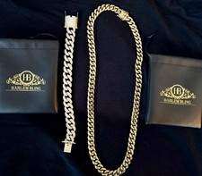 HARLEMBLING 14mm Miami Cuban Link iced out Bracelet  Chain Set 14k Gold Plated