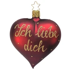 INGE GLAS ICH LIEBE DICH BLOWN GLASS HEART GERMAN CHRISTMAS ORNAMENT I LOVE YOU