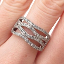 925 Sterling Silver Round-Cut C Z Crisscross Ring Size 7.25