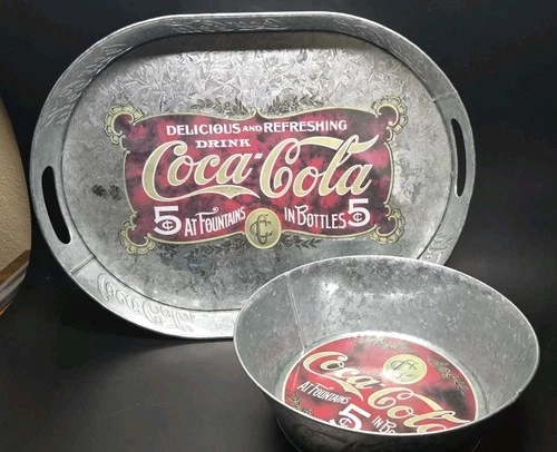 Vintage Coca Cola Serving Trays Oval & Round 15” 9” Coke Decor