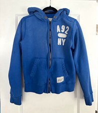 Abercrombie New York Full Zip Fleece Hoodie Graphic Logo Pockets Blue XL