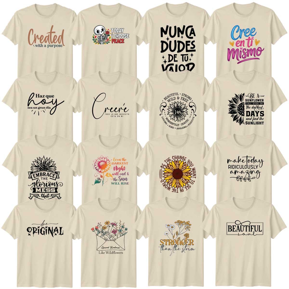 Inspiradora Camiseta Española Motivación Floral Adulto Vibraciones Positivas Regalo