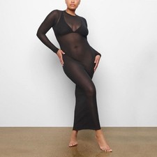 Skims Summer Mesh Long Sleeve Dress Size XXS Onyx NWT