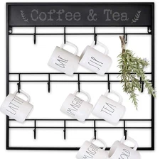Coffee Bar Decor Mug Holder: 22" Large Square Coffee Cup Rack for Home Kitche...