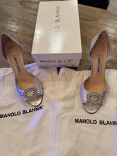 Manolo Blahnik Sedaraby D'Orsay peep-toe pumps SATC 'Carrie' Silver SOLD OUT 