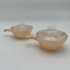 Set of 2 Vintage Fire King OvenWare Peach Luster Beehive Soup Bowls With Lids