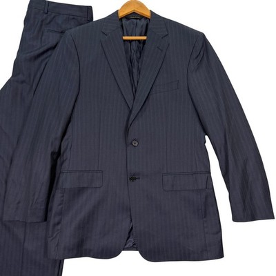 NEW Jos A Bank Mens 40L Suit Signature Gold Navy Track Stripe Wool Pleated 34x30