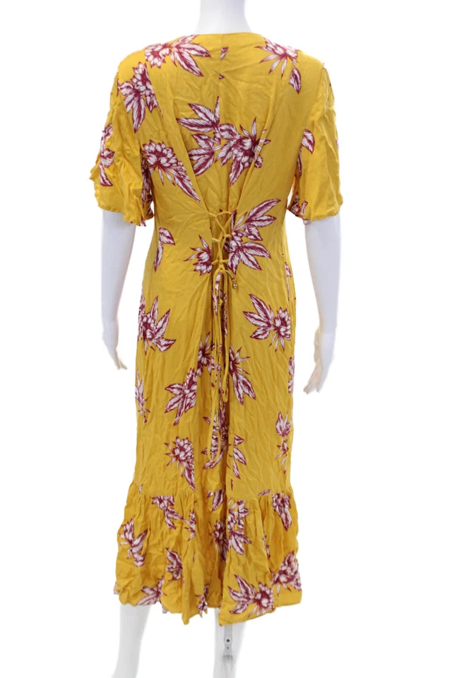 Некоторые дни Lovin женщин цветочный печать макси платье на пуговицах желтый красный размер большой - Изображение 3 из 4