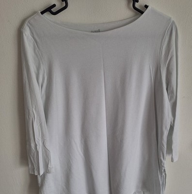 purejill White Solid Boat Neck Layered Knit Tunic Top Women L 3/4 Sleeve