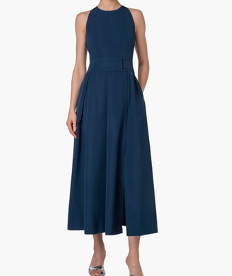 NEW, Akris Techno Taffeta Midi Dress in Navy Sz 6 #LD351