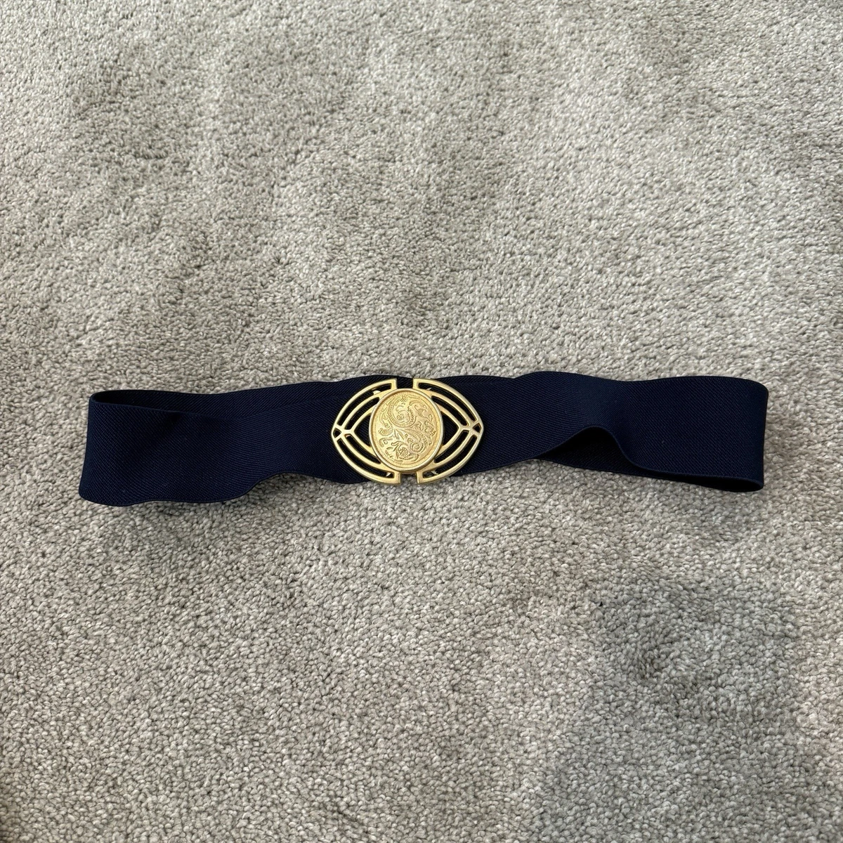 Vintage Blue Buckle Belt Faux Leather Oval Stretch Belt with oval clasp - blue | Basics | MARC O main image 2