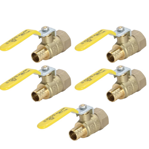5 Pack XFITTING 3/4" Pex B Female Ball Valve , Pex B Crimp , Full Port