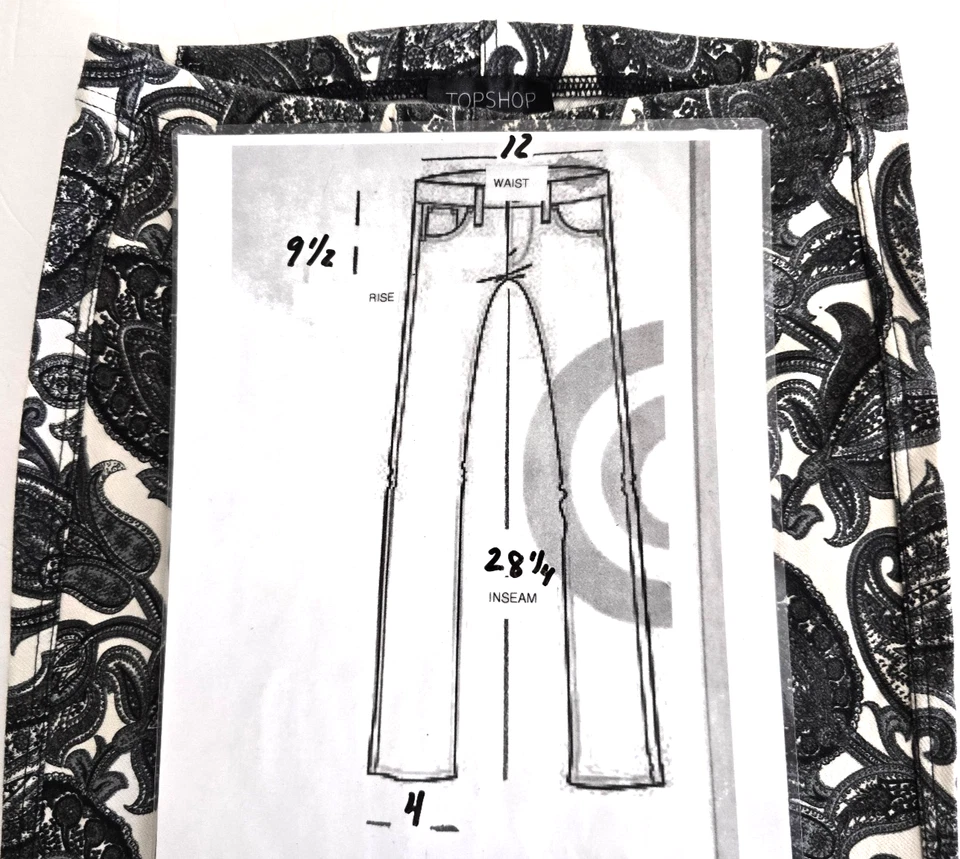 Topshop~Mujeres US 4 UK 8~Negro y Blanco Paisley Mezcla de Algodón Leggings Elásticos~LN! Foto 3 de 4