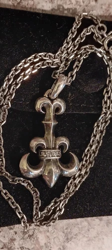 CHROME HEARTS Ciondolo e catenina Fleu De Lis stile cuore cromato vintage 18 in 925
