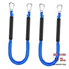 4ft Bungee Dock Lines for Boat, Dock Mooring Ropes, Two Hooks  4FT Blue