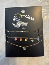 Art Class 3-piece Necklace Set - Gold Tone/Colorful Hearts/B Initial - NEW