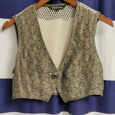 Guess Vintage Brown 1990s Cropped Button Vest Size Medium