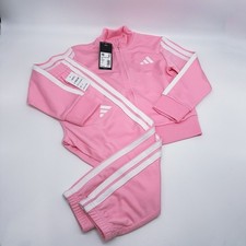 Adidas Girls Zip Front Classic Tricot Jacket and Joggers Set Pink White Size 5