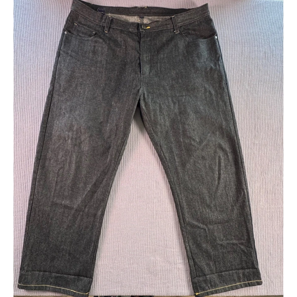 Kani Gold Y2K Baggy Denim Jeans Mens 42x32 Black Winged Pockets Wide Leg Street - Image 3 of 4