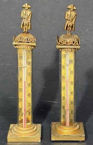 C1940s Napoleon Bonaparte French Figural Gilt Bronze And Glass Thermometers.