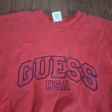Vintage 90s Y2K Guess Jeans USA Crewneck Sweatshirt Red Embroidered Size Medium