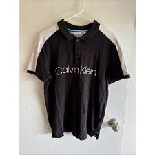Calvin Klein Men's Black and White Short Sleeve Polo Shirt, Medium