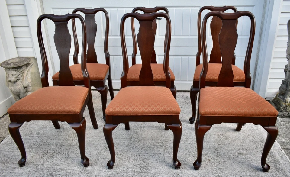 Juego de seis sillas Queen Anne de caoba vintage Ethan Allen Foto 4 de 4