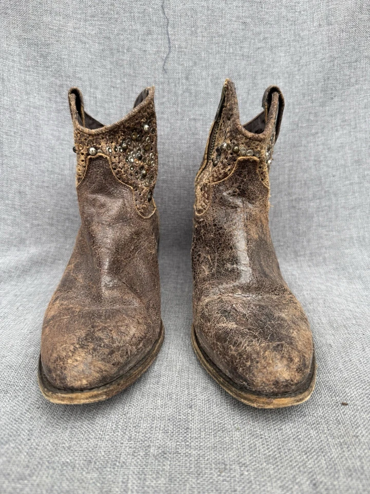 Frye Deborah Botas Cortas Mujer 8M Marrón Occidental Cremallera Tachonado Envejecido España Foto 3 de 4