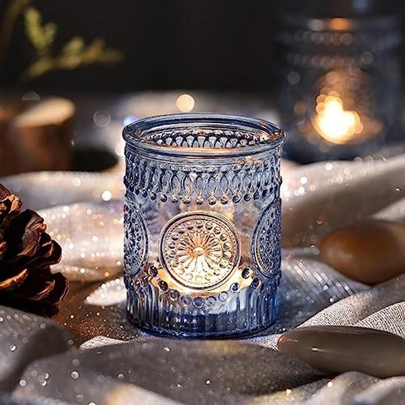 Conjunto de castiçais votivos azuis pacote com 36 peças centrais de vidro decoração para casa luz chá - Imagem 2 de 4