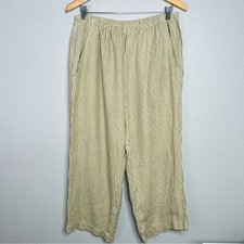 Vintage Striped Cropped linen Pants - Green and White sz L