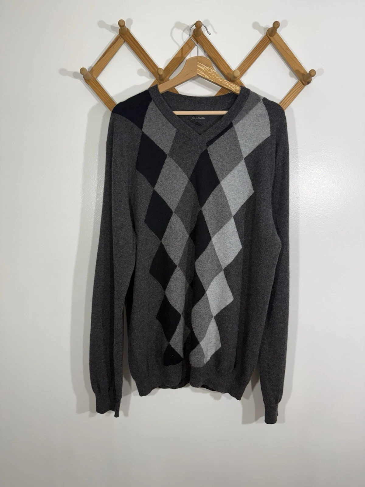 John W Nordstrom 100% Cashmere Argyle Sweater XL Tall