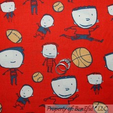 BonEful Fabric FQ Cotton Quilt Red Sport All Star Boy Basketball Football Ball L