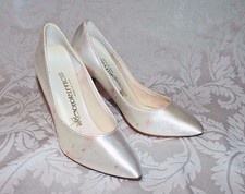 BRIDAL White Satin Shoes - New, STAINED DYI Project Cover Lace Beads Sequins 6.5