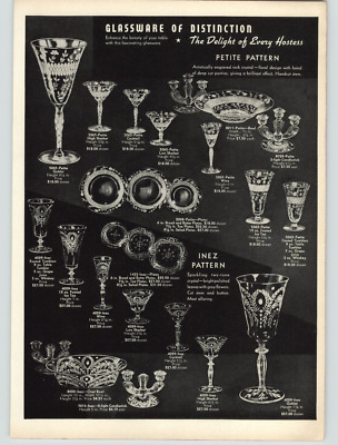 1939 PAPER AD Fine Inez Petite Pattern Cut Glassware Goblet Bowl Candlestick