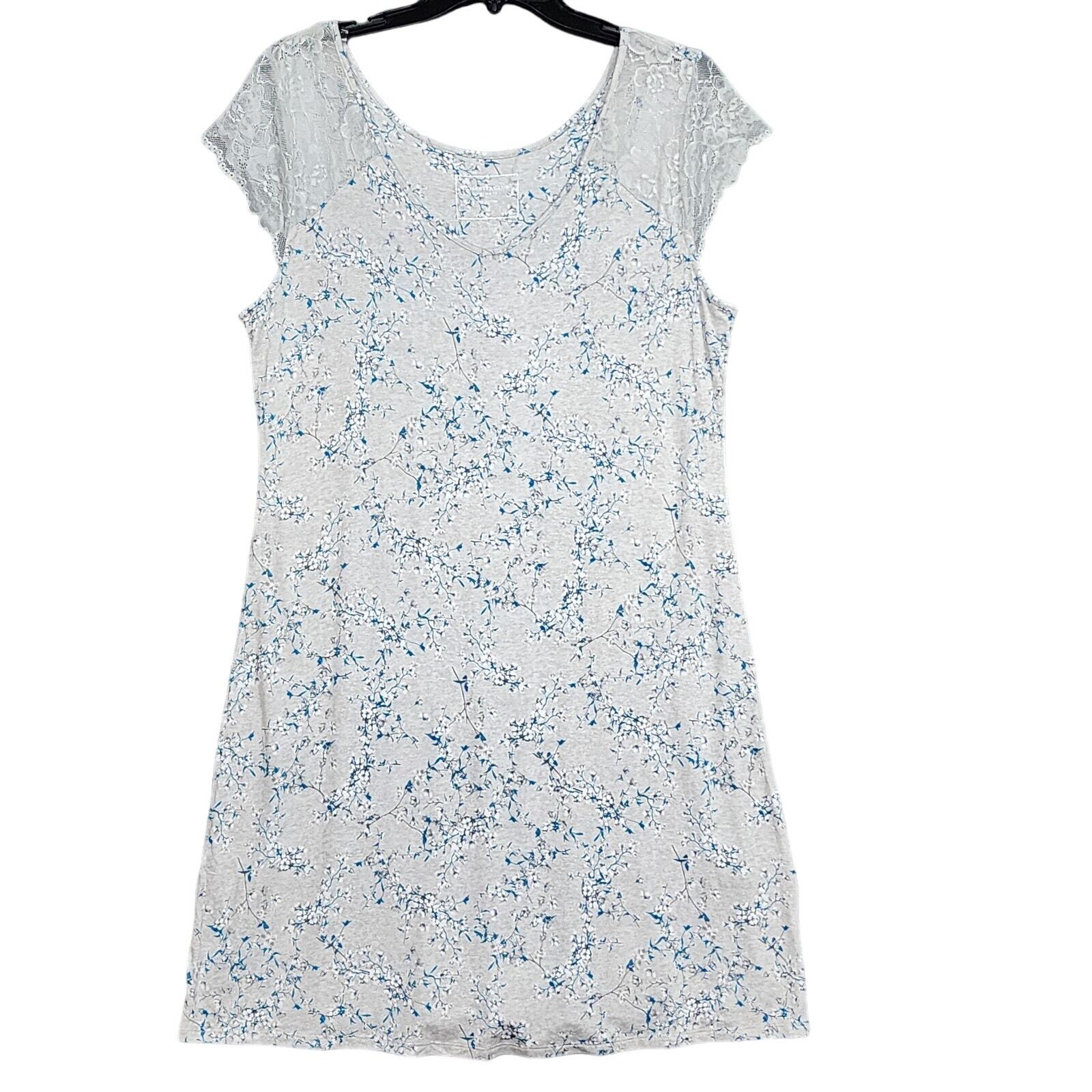 Charter Club Nightgown Lace Trim Floral Gray Print Pajamas Size Medium