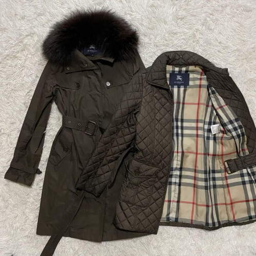 Burberry London Coat with Down Liner and fur Size:38 Brown