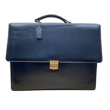 Vintage Coach Black Leather Briefcase With Brass Hardware  Top Handle Sz L