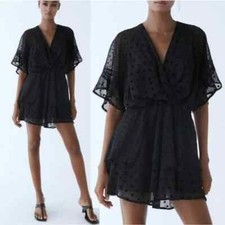 BNWT: DOTTED MESH MINI POLKA DOT DRESS From ZARA: BLACK: SIZE: LARGE