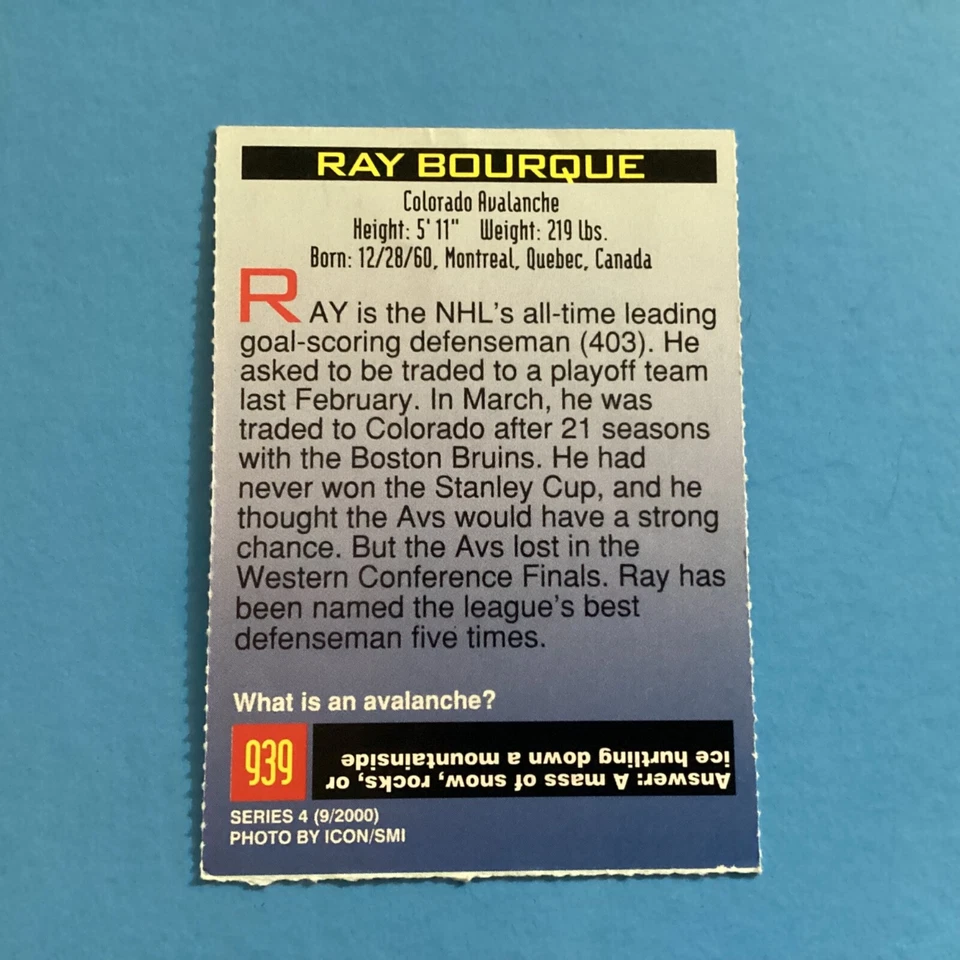 2000 Sports Illustrated For Kids Ray Bourque #939 Poor - Image 2 of 2